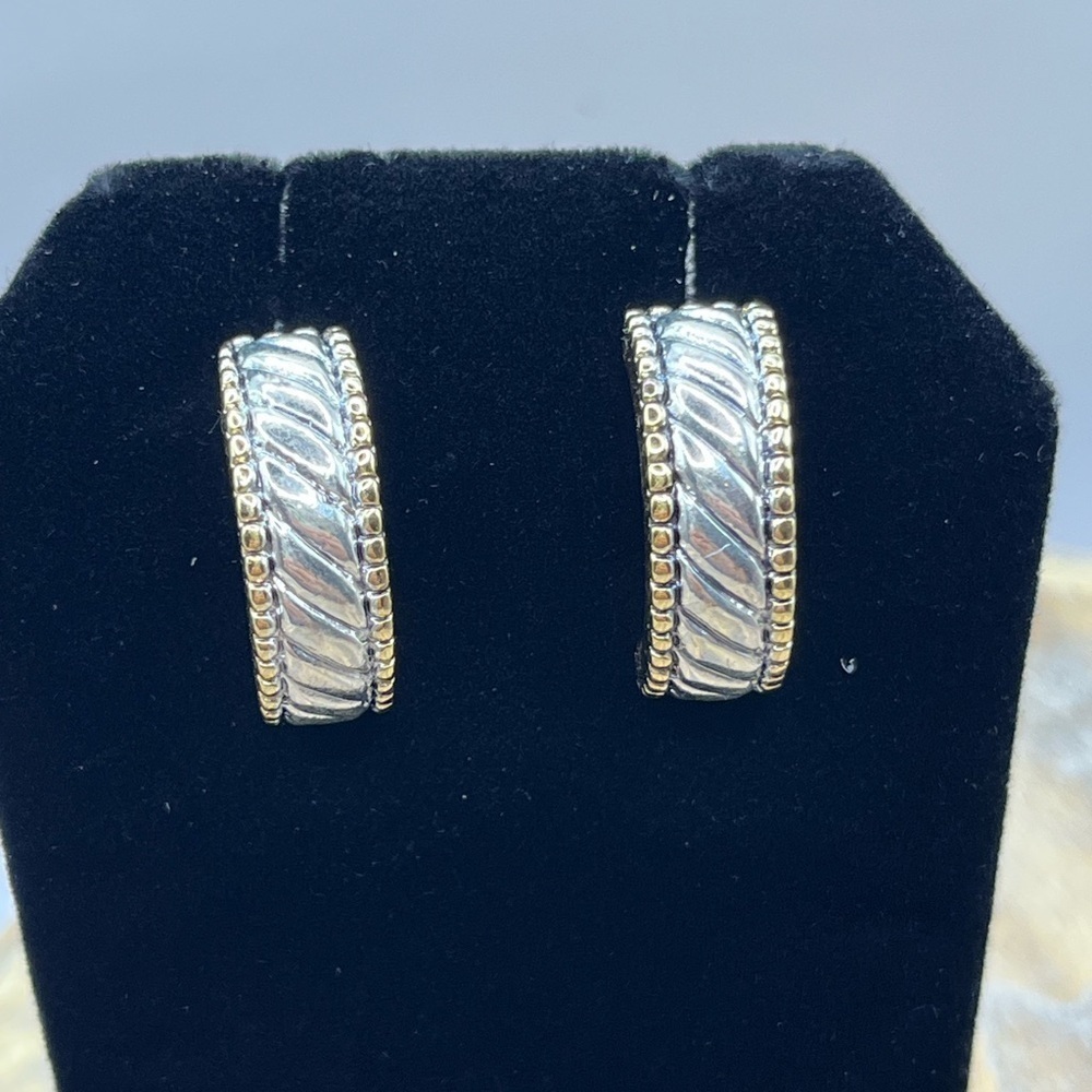 Silver and Gold Two-Tone Hoop Earrings with Textured Design Trending Mixed Metal